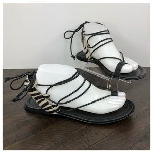 🆕 Anthropologie Zebra Boho Strappy Flat Sandals